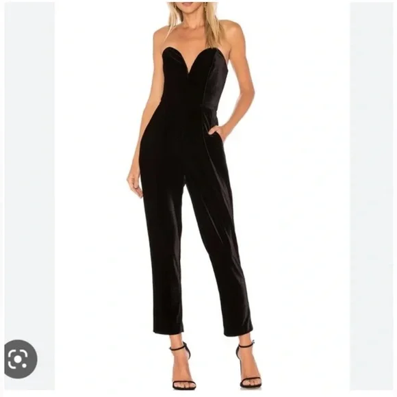 Amanda Uprichard Cherri Velvet Jumpsuit in Black - Picture 1 of 9